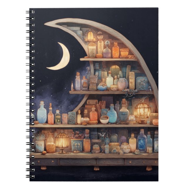 Crescent Moon Potion Shelf-Notebook Notizblock (Vorderseite)