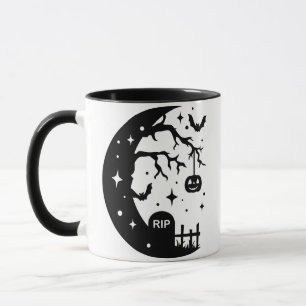 Crescent Moon RIP Bat Pumpkin Halloween Tasse