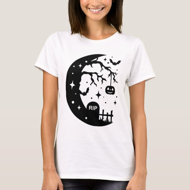 Crescent Moon RIP Bat Pumpkin Halloween Tasse T-Shirt (Vorderseite)