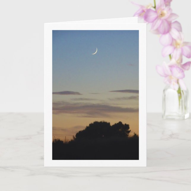 Crescent Moon Silhouette Landschaft Karte (Orchidee)