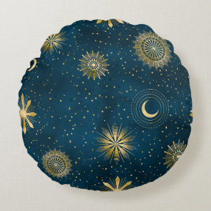 Crescent Moon Starry Night Celestial Rundes Kissen