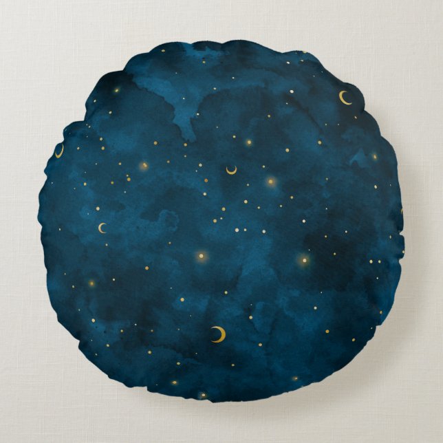 Crescent Moon Starry Night Celestial Rundes Kissen (Vorderseite)