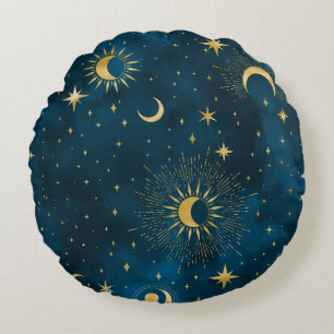 Crescent Moon Starry Night Celestial Rundes Kissen