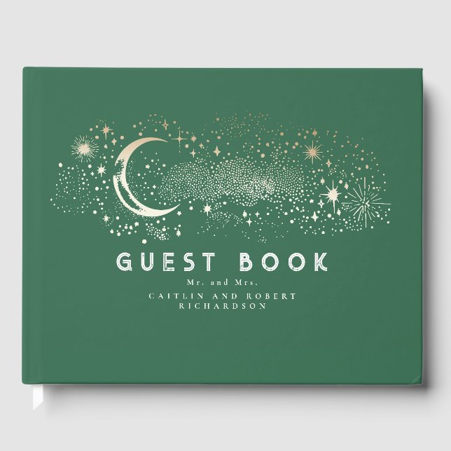Crescent Moon Starry Night Celestial Wedding Gästebuch (Vorderseite)
