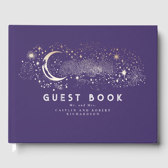 Crescent Moon Starry Night Celestial Wedding Gästebuch (Vorderseite)