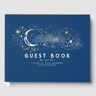Crescent Moon Starry Night Celestial Wedding Gästebuch