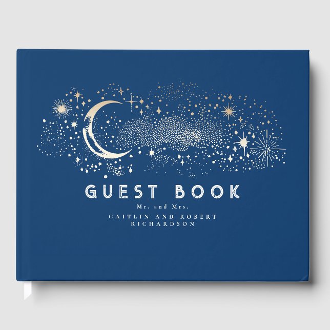 Crescent Moon Starry Night Celestial Wedding Gästebuch (Vorderseite)