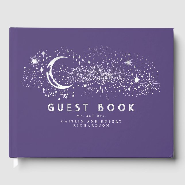 Crescent Moon Starry Night Celestial Wedding Gästebuch (Vorderseite)