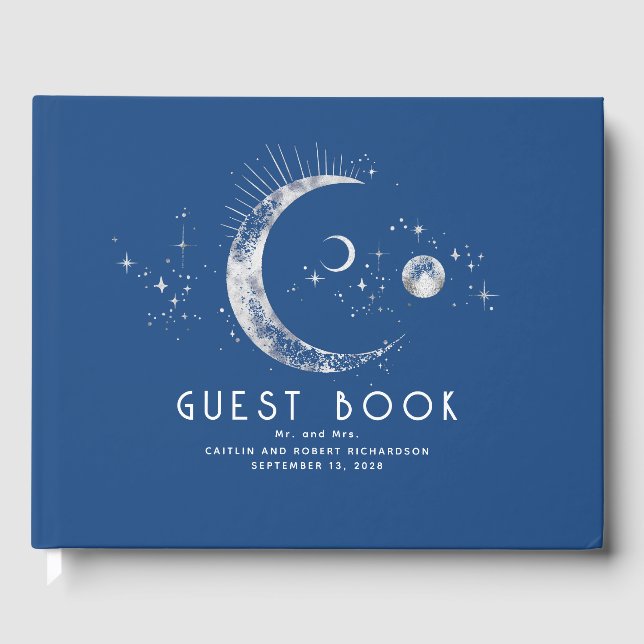 Crescent Moon Starry Night Celestial Wedding Gästebuch (Vorderseite)