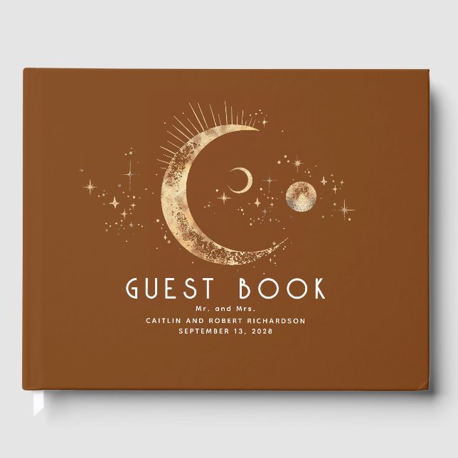 Crescent Moon Starry Night Celestial Wedding Gästebuch (Vorderseite)