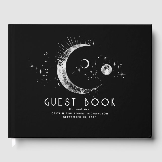 Crescent Moon Starry Night Celestial Wedding Gästebuch (Vorderseite)