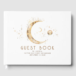 Crescent Moon Starry Night Celestial Wedding Gästebuch