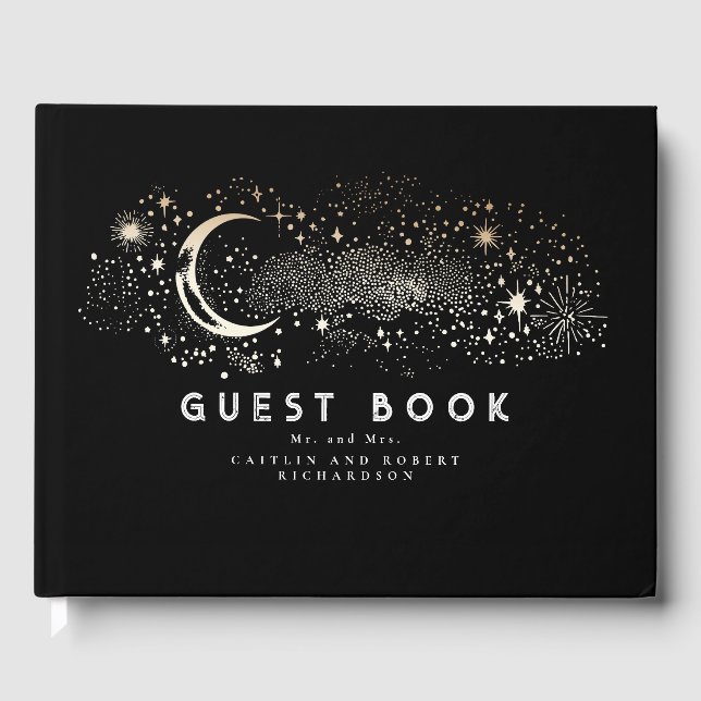 Crescent Moon Starry Night Celestial Wedding Gästebuch (Vorderseite)