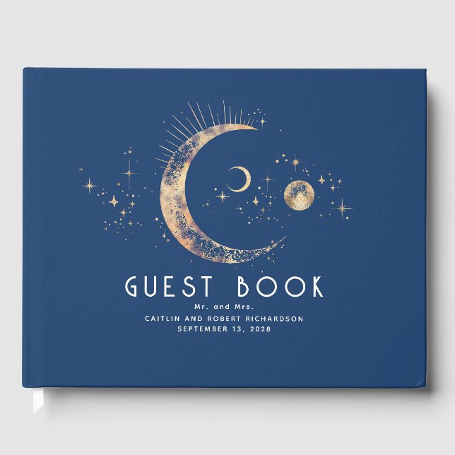 Crescent Moon Starry Night Celestial Wedding Gästebuch (Vorderseite)