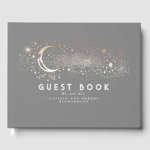 Crescent Moon Starry Night Celestial Wedding Gästebuch