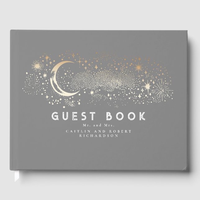Crescent Moon Starry Night Celestial Wedding Gästebuch (Vorderseite)