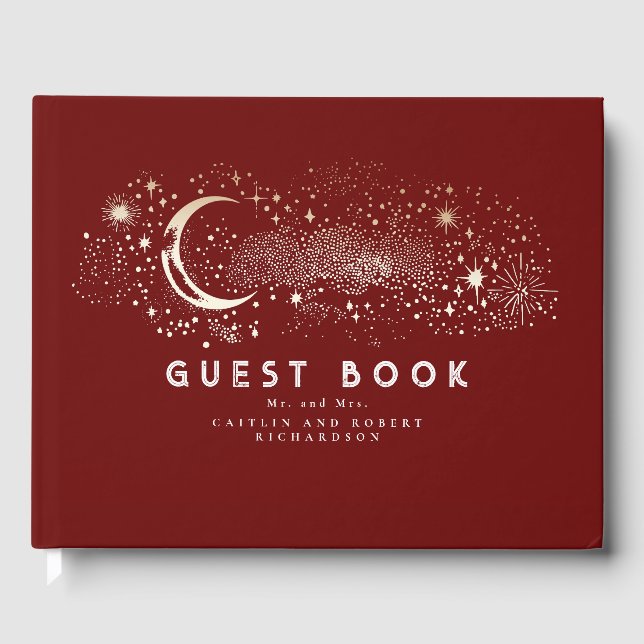 Crescent Moon Starry Night Celestial Wedding Gästebuch (Vorderseite)