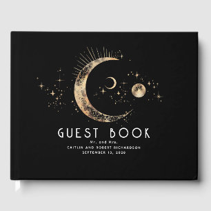 Crescent Moon Starry Night Celestial Wedding Gästebuch