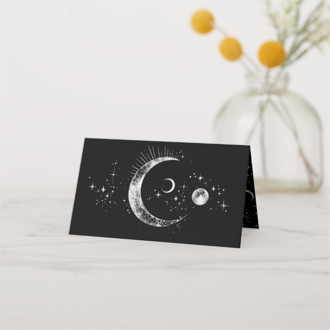 Crescent Moon Starry Night Celestial Wedding Platzkarte (Rückseite)