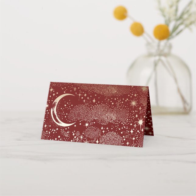 Crescent Moon Starry Night Celestial Wedding Platzkarte (Rückseite)
