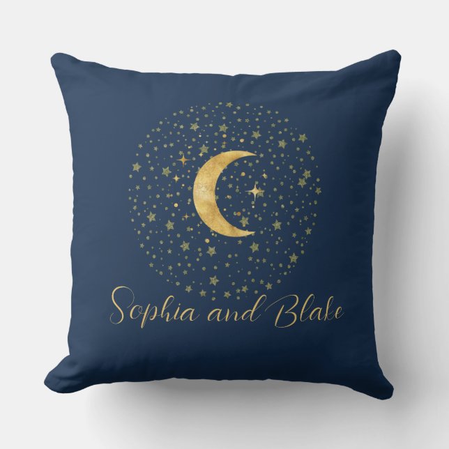 Crescent Moon Starry Night Kissen (Vorderseite)