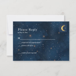 Crescent Moon Starry Night Navy Blue RSVP Card Karte