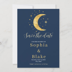 Crescent Moon Starry Night Navy Save the Date Einladung