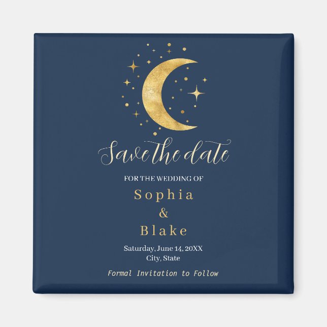 Crescent Moon Starry Night Navy Save the Date Magnet (Vorne)