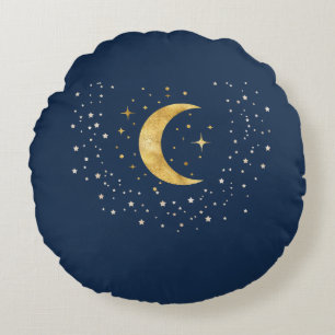 Crescent Moon Starry Night Rundes Kissen