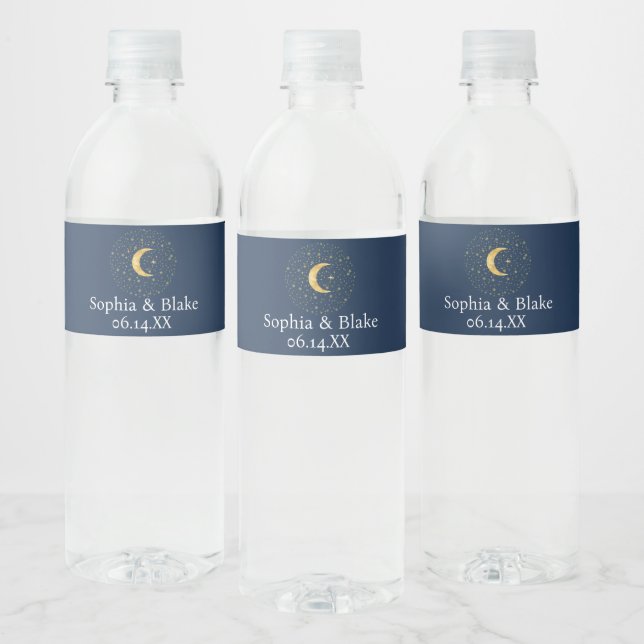 Crescent Moon Starry Night Wasserflaschenetikett (Flaschen)