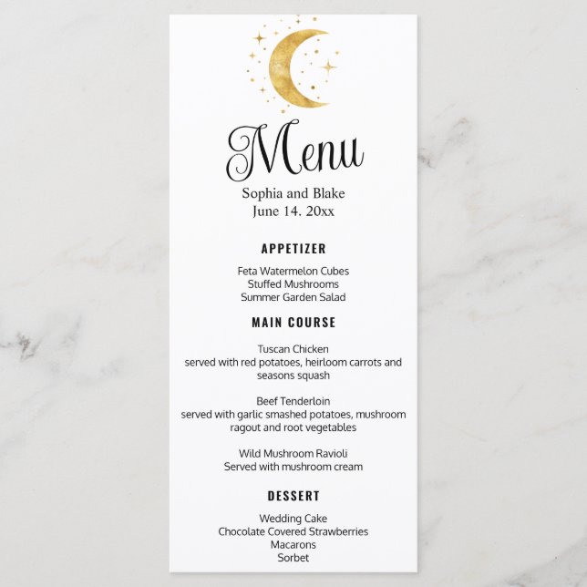 Crescent Moon Starry Night Wedding Flat Menu Menükarte (Vorderseite)