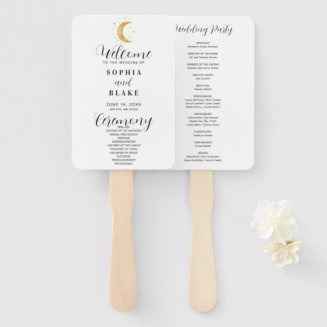 Crescent Moon Starry Night White Wedding Programm Fächer (Vorne und Hinten)