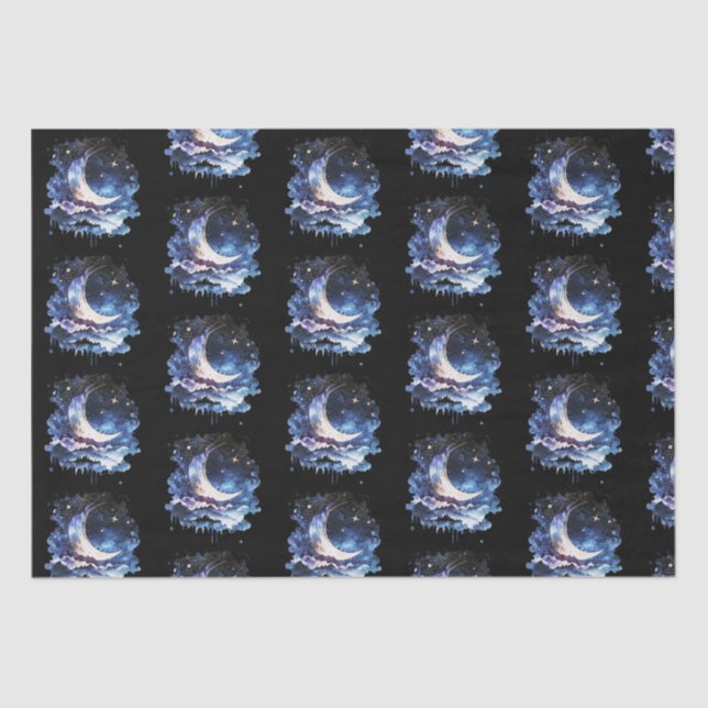Crescent Moon Stars Celestial Black Halloween Seidenpapier (Vorderseite)