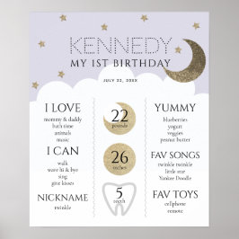 Crescent Moon & Stars Lilac 1. Geburtstags-Meilens Poster