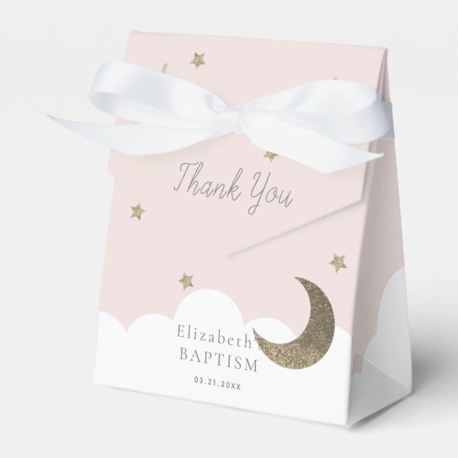 Crescent Moon & Stars Pink Girl Baptisbox Geschenkschachtel (Vorderseite)