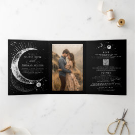 Crescent Moon Sun Halo Celestial Wedding Foto Dreifach Gefaltete Einladung