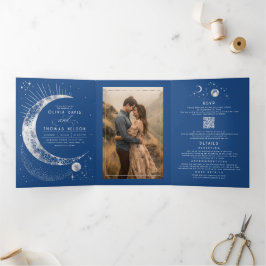 Crescent Moon Sun Halo Celestial Wedding Foto Dreifach Gefaltete Einladung
