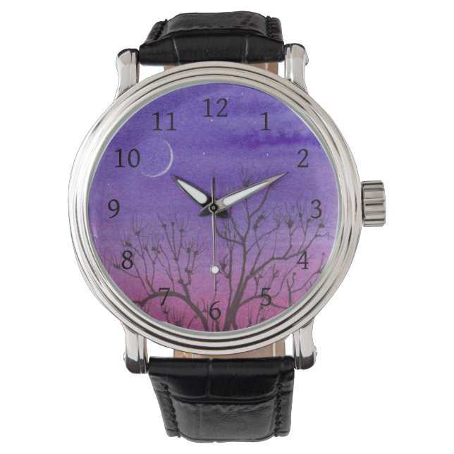 Crescent Moon & Tree Wrist Watch Armbanduhr (Vorderseite)