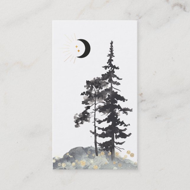*~* Crescent Moon Trees Black Gold Stars Glitzer Visitenkarte (Vorderseite)
