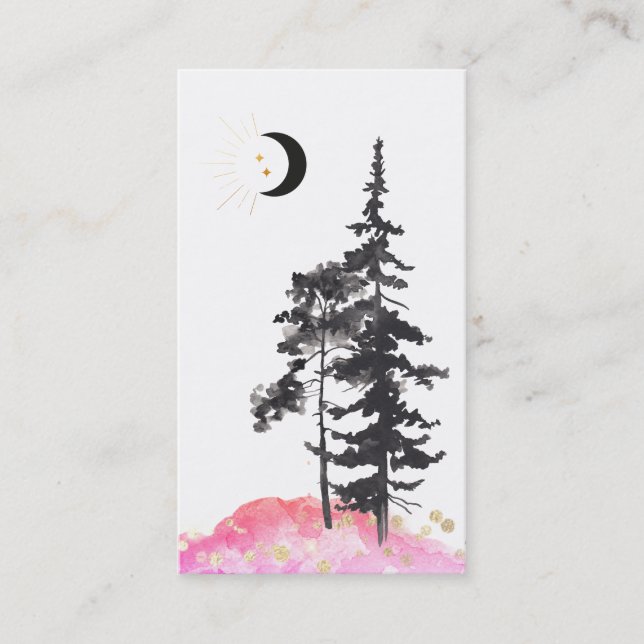 *~* Crescent Moon Trees Gold Stars Glitzer Rosa Visitenkarte (Vorderseite)