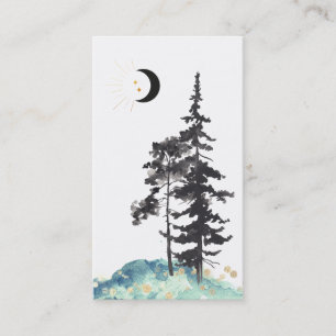 *~* Crescent Moon Trees Pine Gold Stars Glitzer Visitenkarte