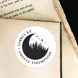 Crescent Moon Trees & Stars Rund um Ex Libris Buch Runder Aufkleber