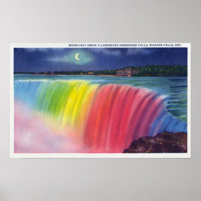 Crescent Moon über beleuchtetes Hufeisen Poster (Vorne)