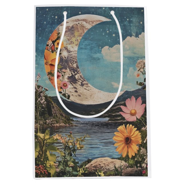 Crescent Moon über serene Landschaft Mittlere Geschenktüte (Vorderseite)