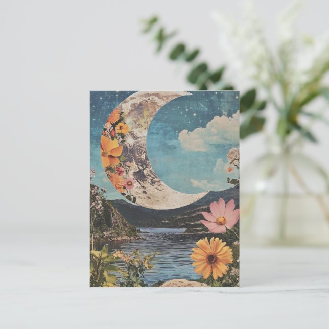 Crescent Moon über serene Landschaft Postkarte (Stehend Vorderseite)