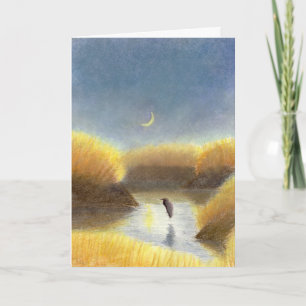 Crescent Moon und Great Blue Heron Card Dankeskarte