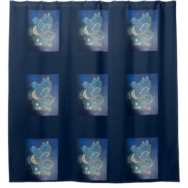 Crescent Moon und Sterne auf blau Duschvorhang (Vorderseite)