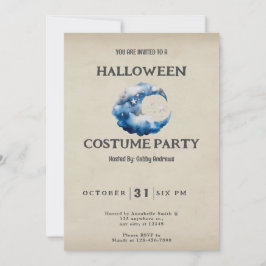 Crescent Moon Wolken und Sterne Vintag Halloween Einladung