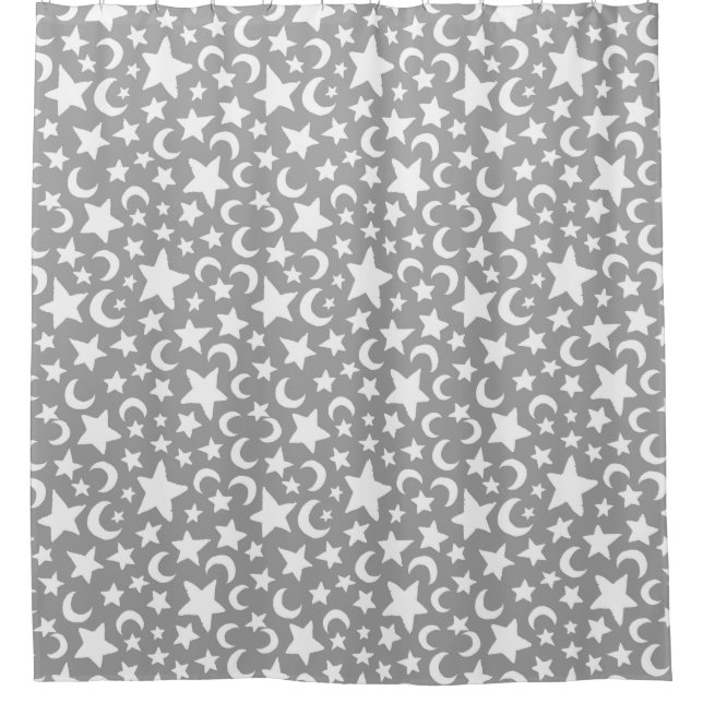 Crescent Moons and Stars Pattern Duschvorhang (Vorderseite)
