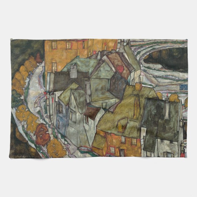 Crescent of Houses II, Island Town by Egon Schiele Geschirrtuch (Horizontal)